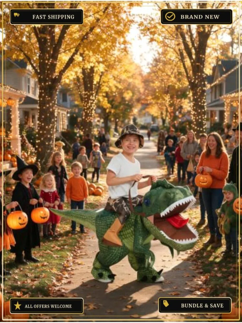 Inflatable Dinosaur Costume for Kids Blow Up T Rex Suit Halloween